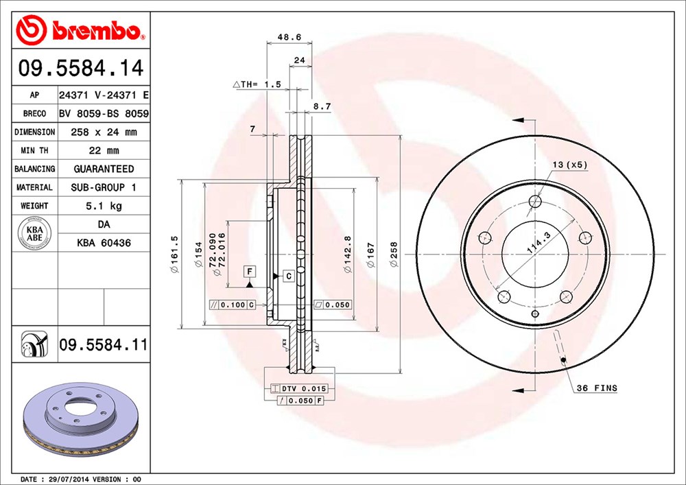 Tarcza hamulcowa BREMBO 09.5584.11