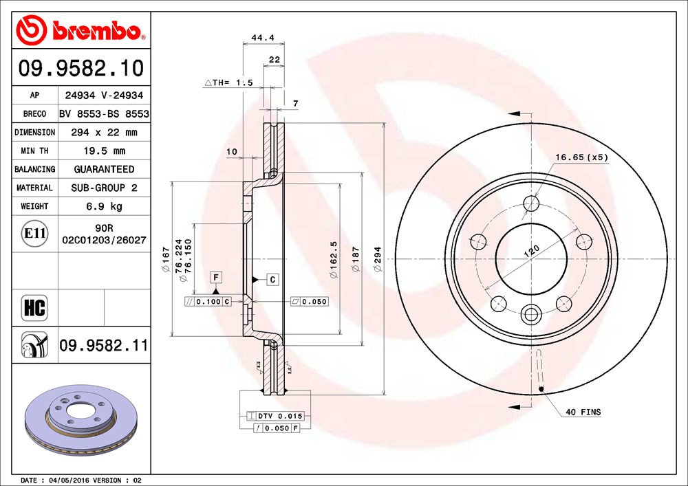 Tarcza hamulcowa BREMBO 09.9582.11