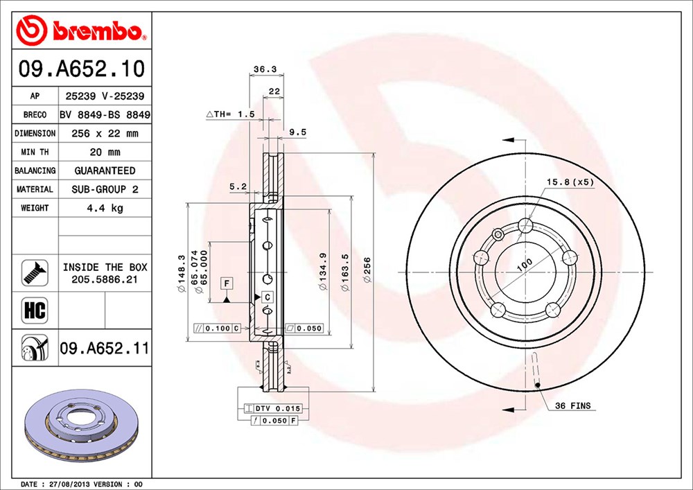 Tarcza hamulcowa BREMBO 09.A652.11