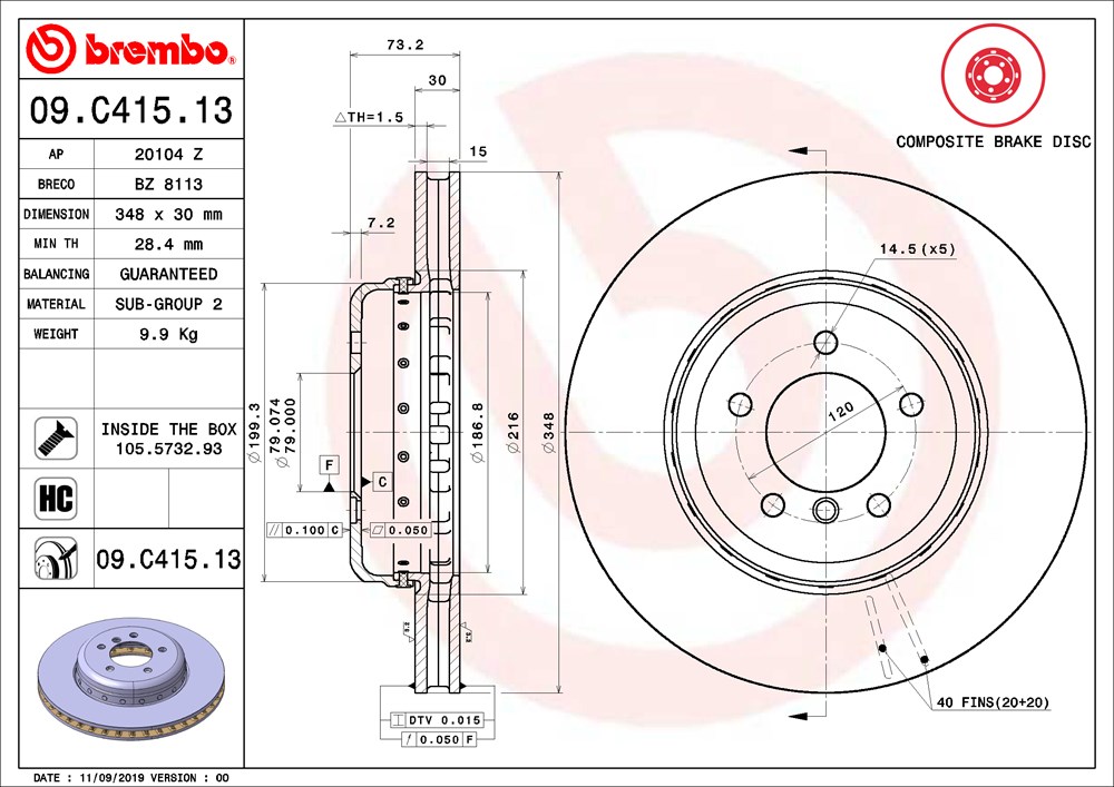 Tarcza hamulcowa BREMBO 09.C415.13