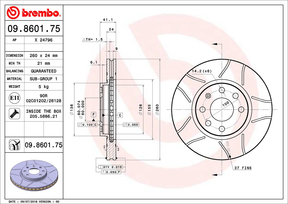 Tarcza hamulcowa BREMBO 09.8601.75