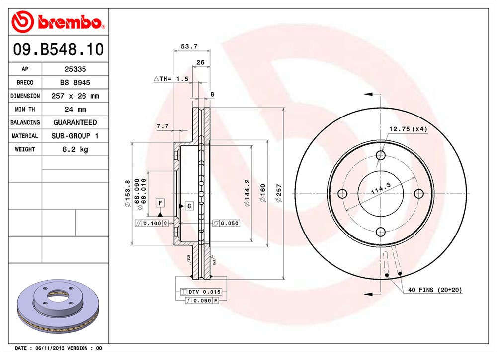 Tarcza hamulcowa BREMBO 09.B548.10