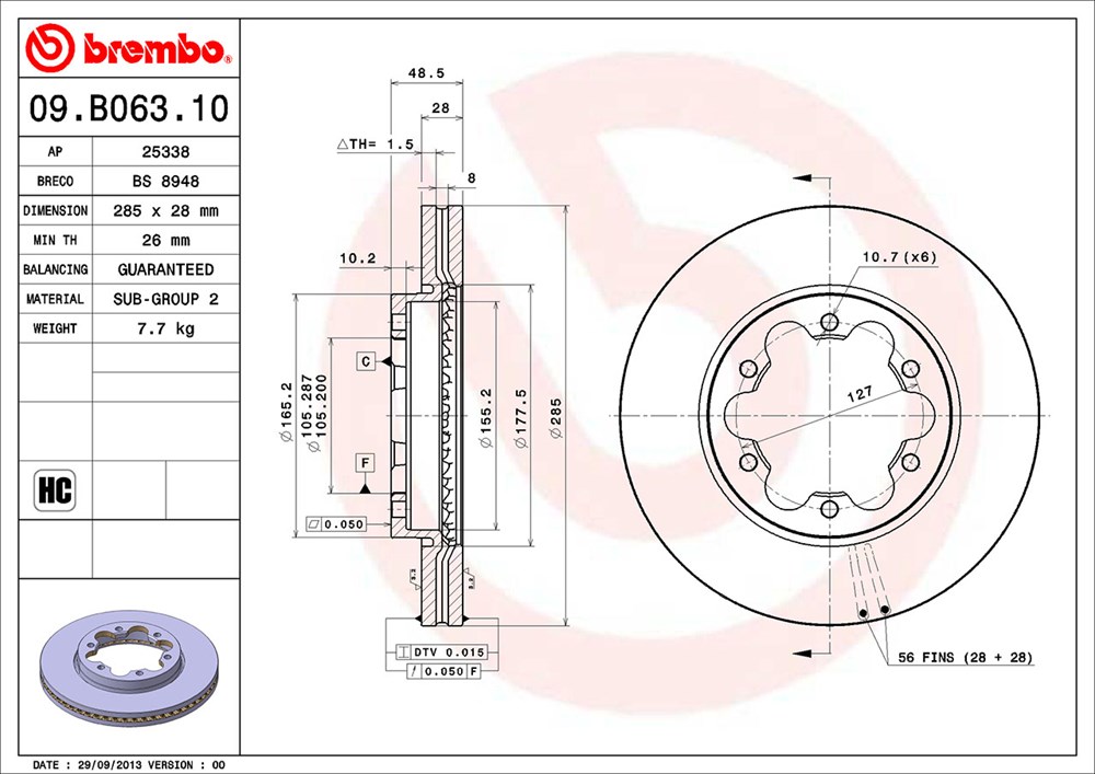 Tarcza hamulcowa BREMBO 09.B063.10
