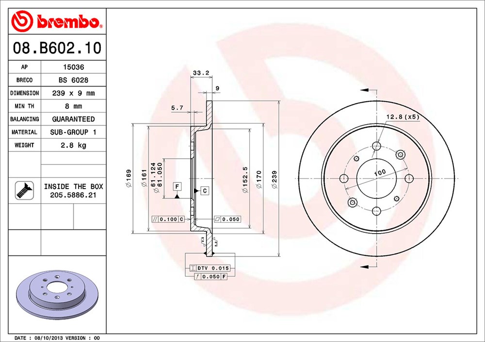 Tarcza hamulcowa BREMBO 08.B602.10