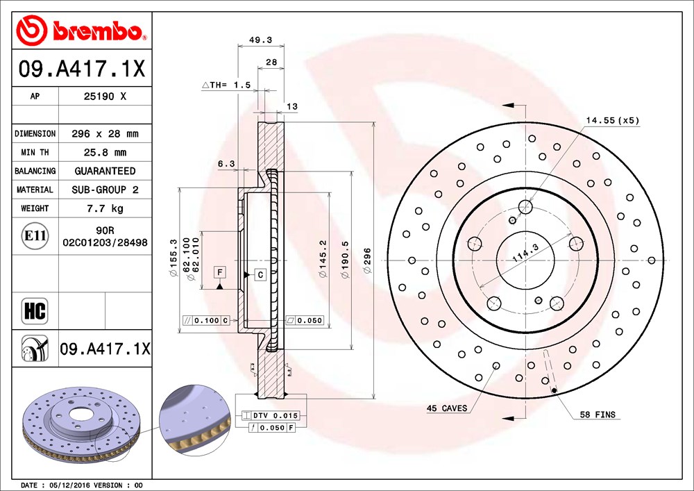 Tarcza hamulcowa BREMBO 09.A417.1X