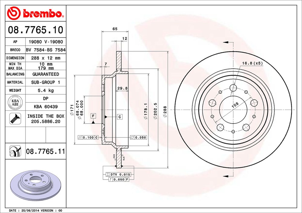 Tarcza hamulcowa BREMBO 08.7765.11