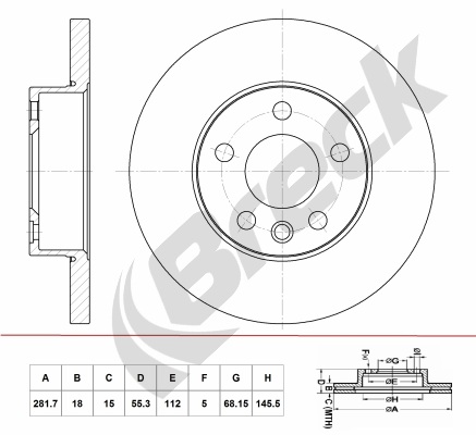 Tarcza hamulcowa BRECK BR 055 SA100