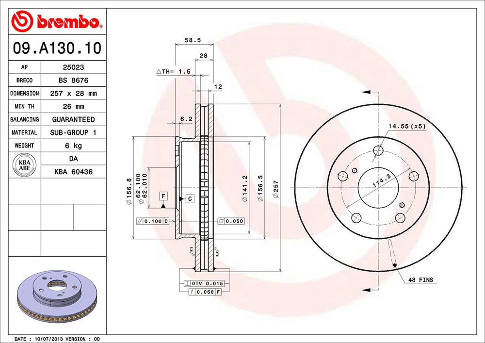 Tarcza hamulcowa BREMBO 09.A130.10