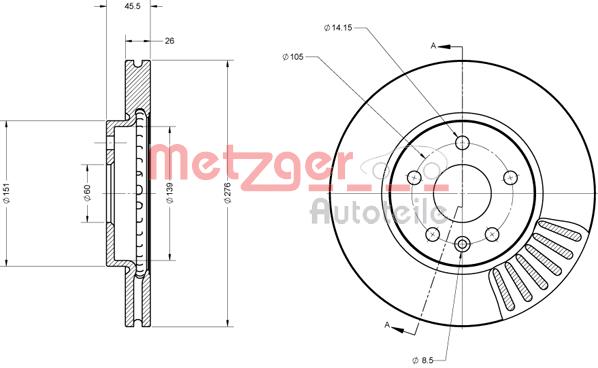 Tarcza hamulcowa METZGER 6110279