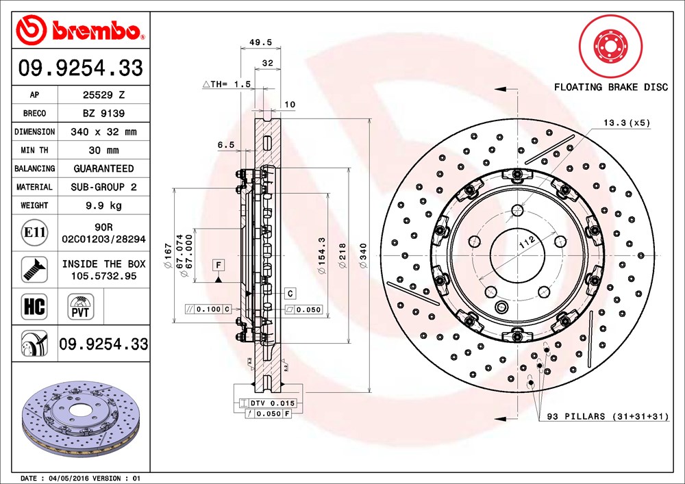 Tarcza hamulcowa BREMBO 09.9254.33