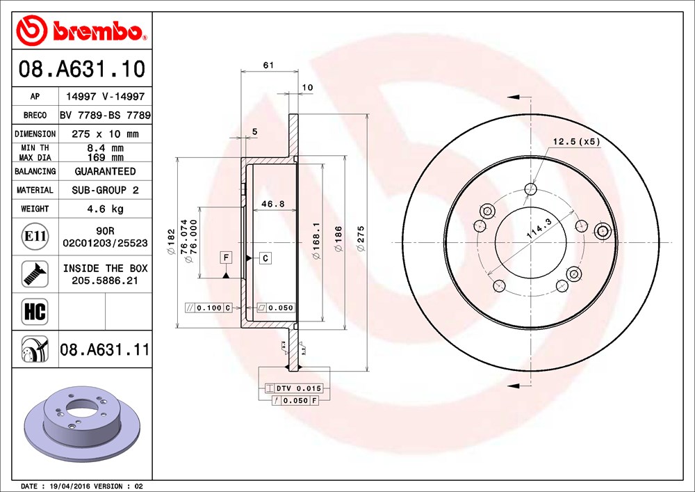 Tarcza hamulcowa BREMBO 08.A631.11