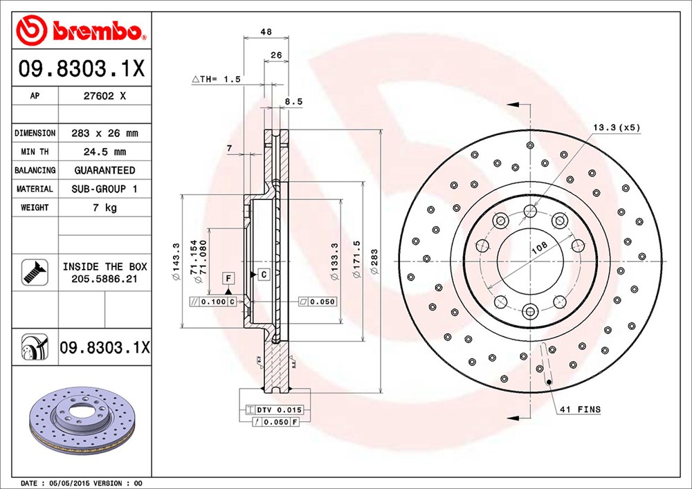 Tarcza hamulcowa BREMBO 09.8303.1X