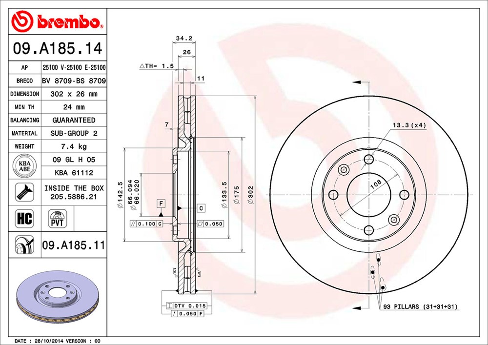 Tarcza hamulcowa BREMBO 09.A185.11