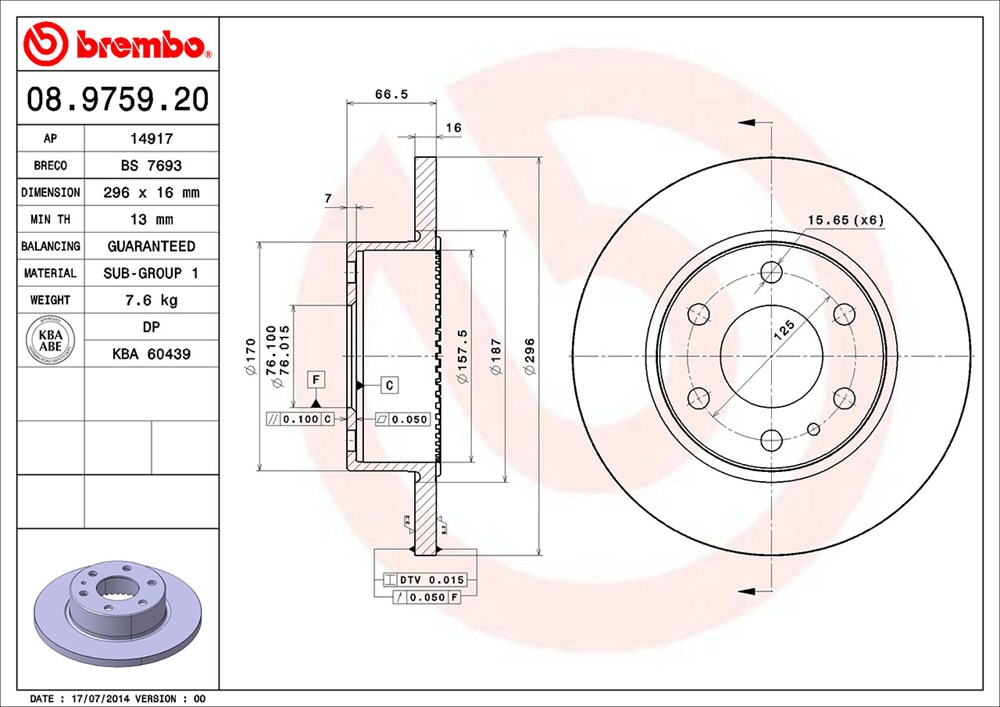 Tarcza hamulcowa BREMBO 08.9759.20