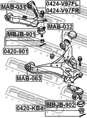 Wahacz zawieszenia koła FEBEST 0424-V97FR