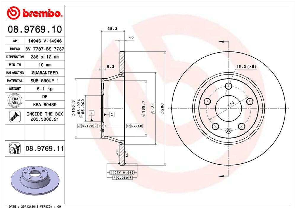 Tarcza hamulcowa BREMBO 08.9769.11