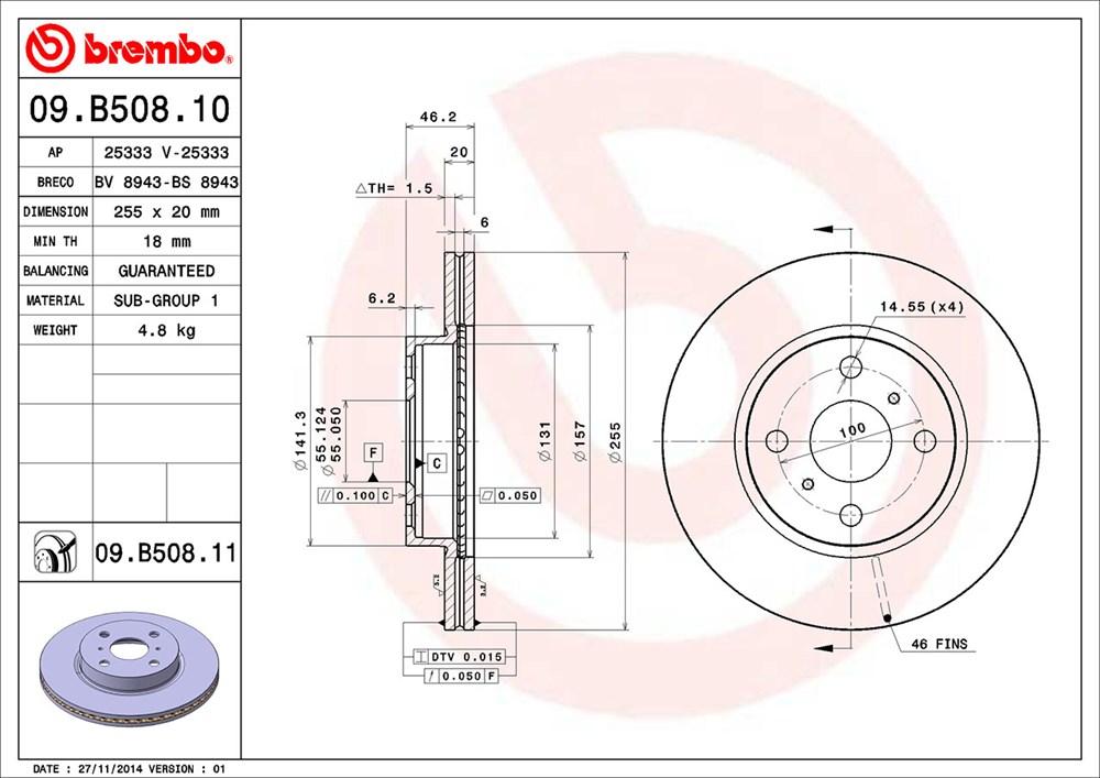 Tarcza hamulcowa BREMBO 09.B508.11