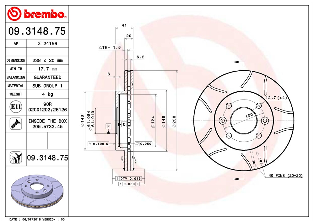 Tarcza hamulcowa BREMBO 09.3148.75