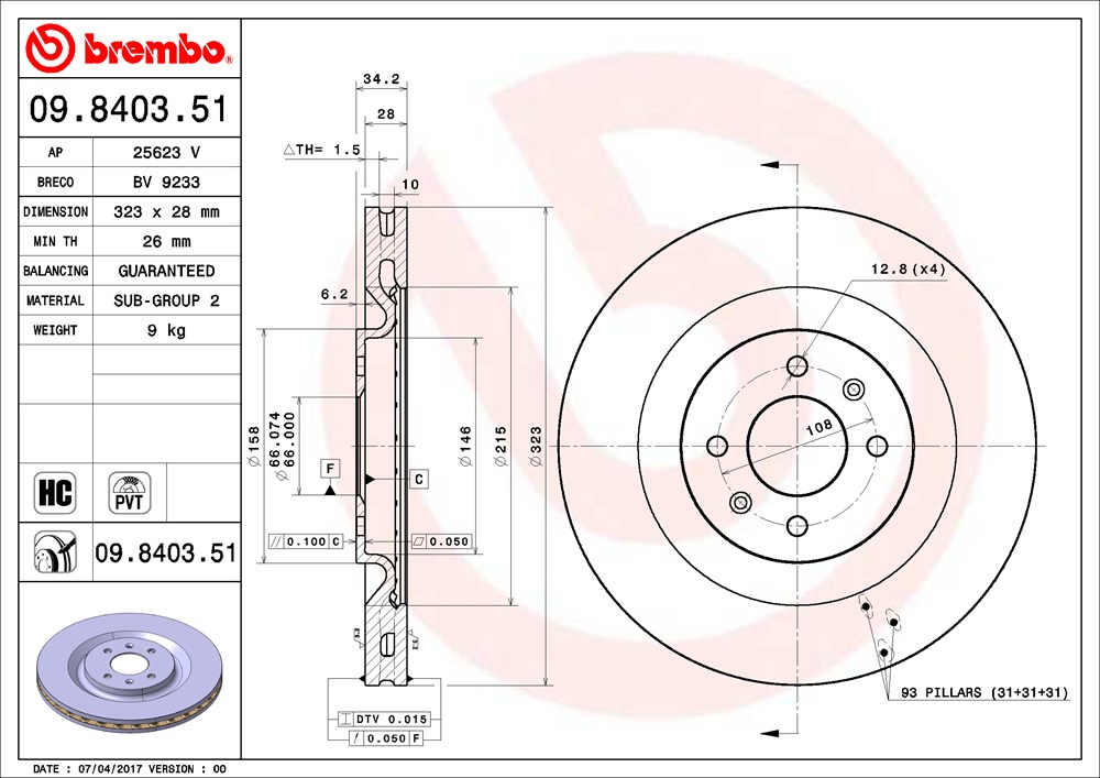 Tarcza hamulcowa BREMBO 09.8403.51