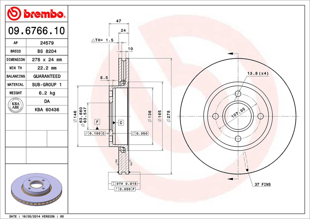 Tarcza hamulcowa BREMBO 09.6766.10