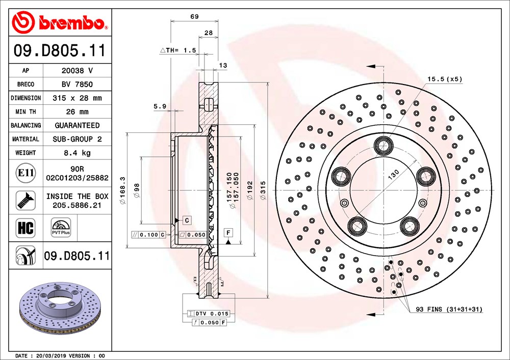 Tarcza hamulcowa BREMBO 09.D805.11