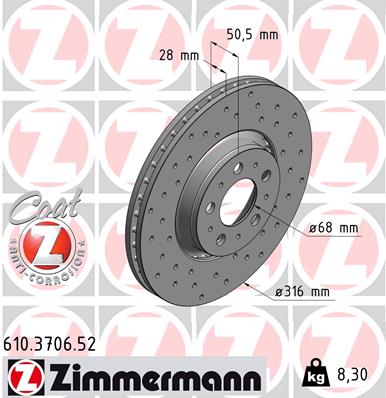 Tarcza hamulcowa ZIMMERMANN 610.3706.52