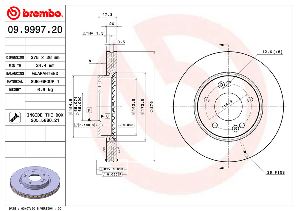 Tarcza hamulcowa BREMBO 09.9997.20