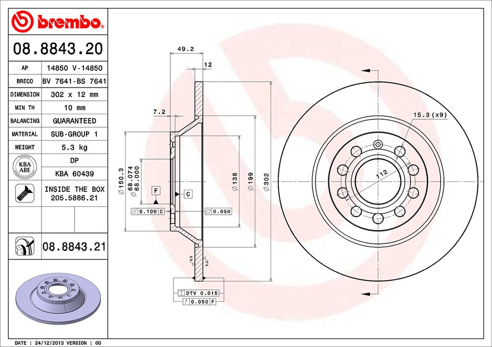 Tarcza hamulcowa BREMBO 08.8843.21