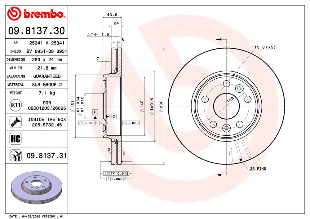 Tarcza hamulcowa BREMBO 09.8137.31