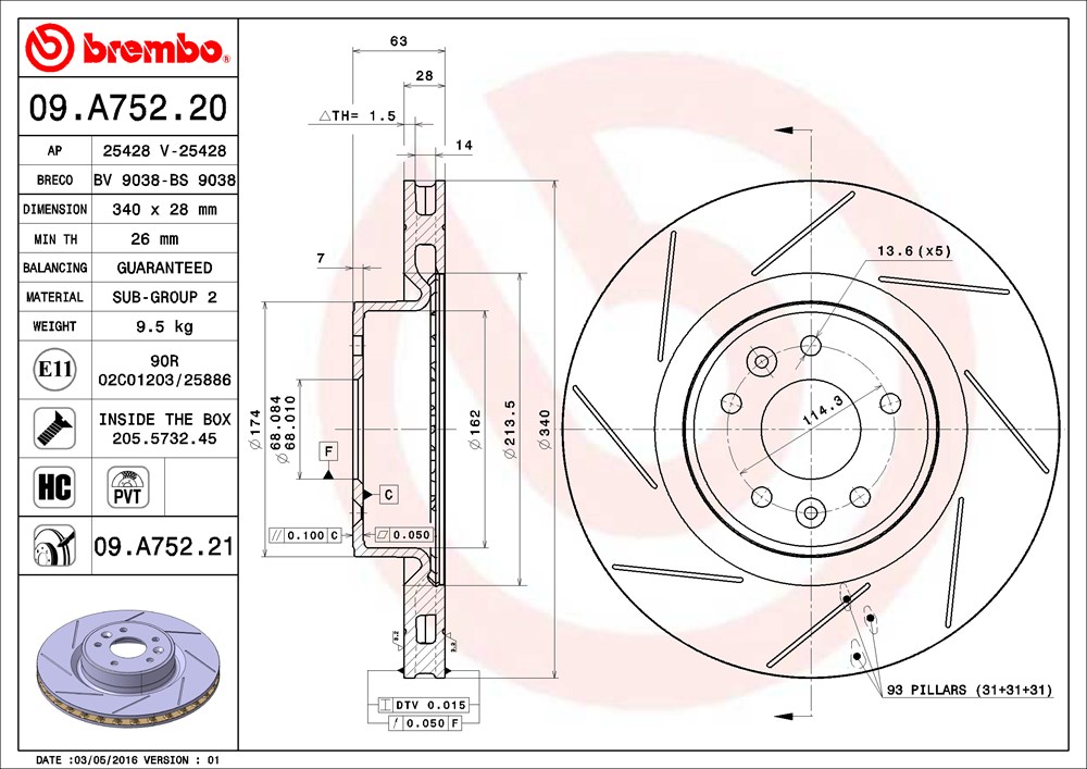 Tarcza hamulcowa BREMBO 09.A752.21