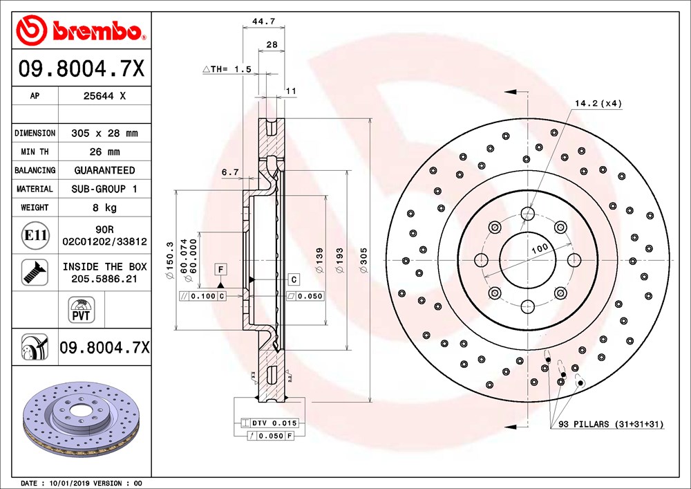 Tarcza hamulcowa BREMBO 09.8004.7X