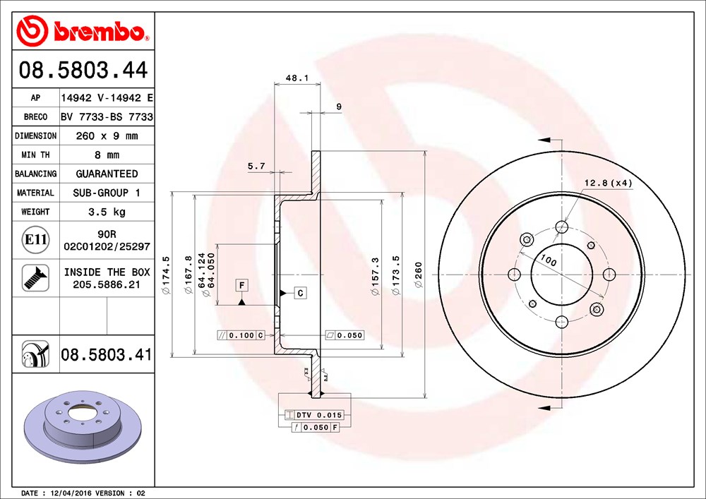 Tarcza hamulcowa BREMBO 08.5803.41