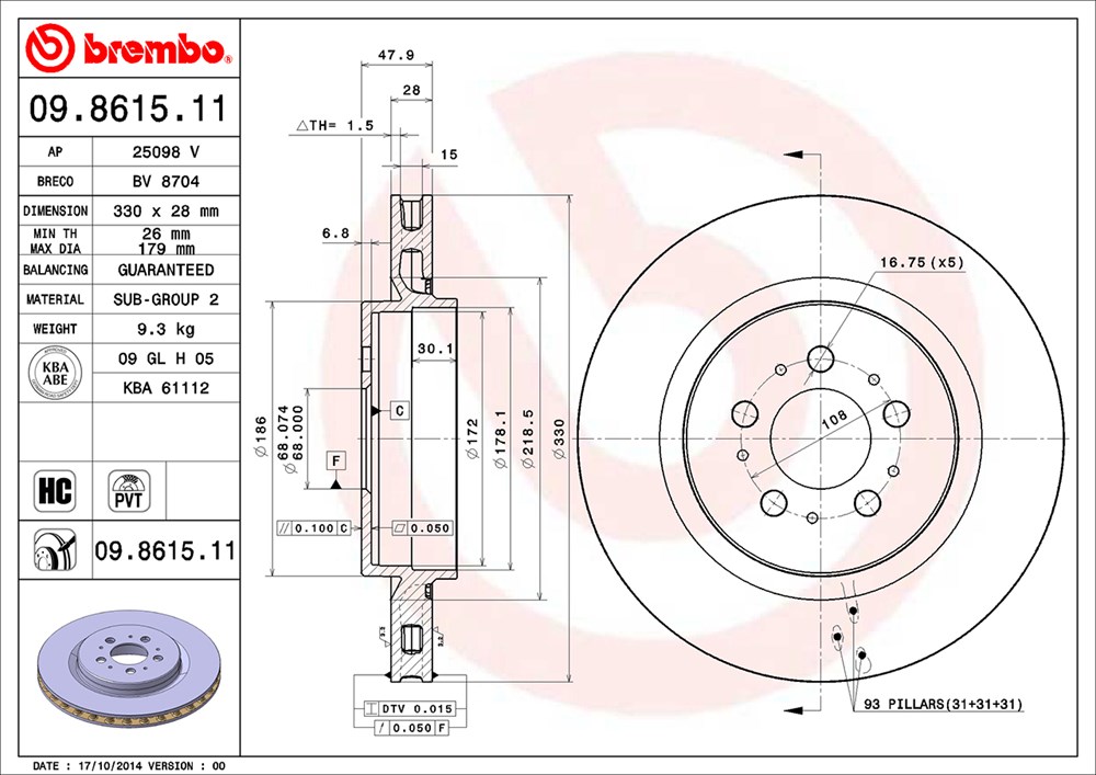 Tarcza hamulcowa BREMBO 09.8615.11