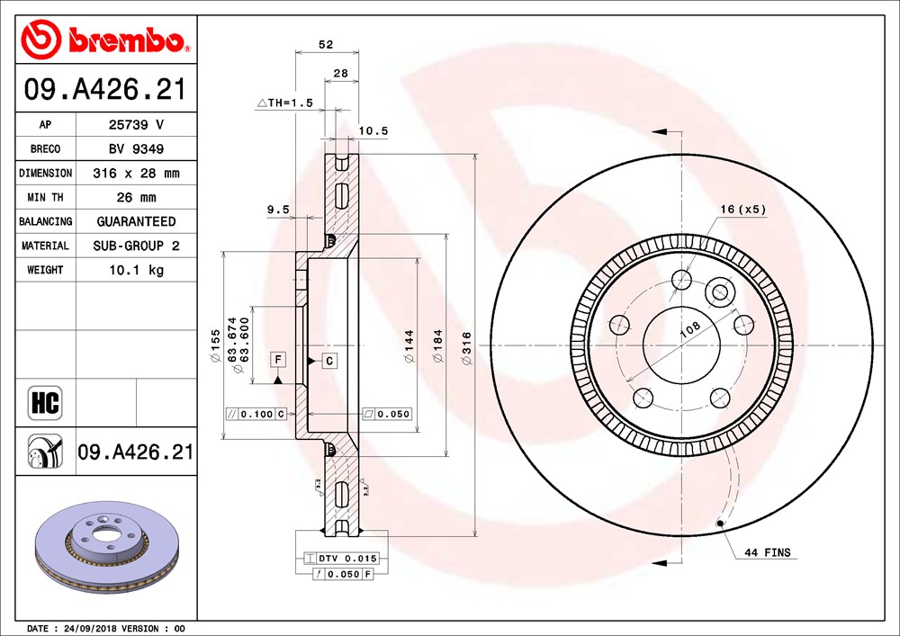 Tarcza hamulcowa BREMBO 09.A426.21