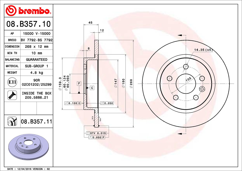 Tarcza hamulcowa BREMBO 08.B357.10