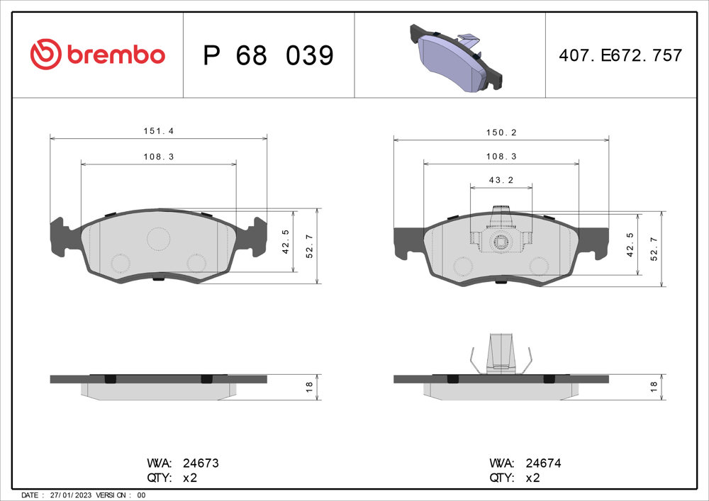 Klocki hamulcowe BREMBO P 68 039