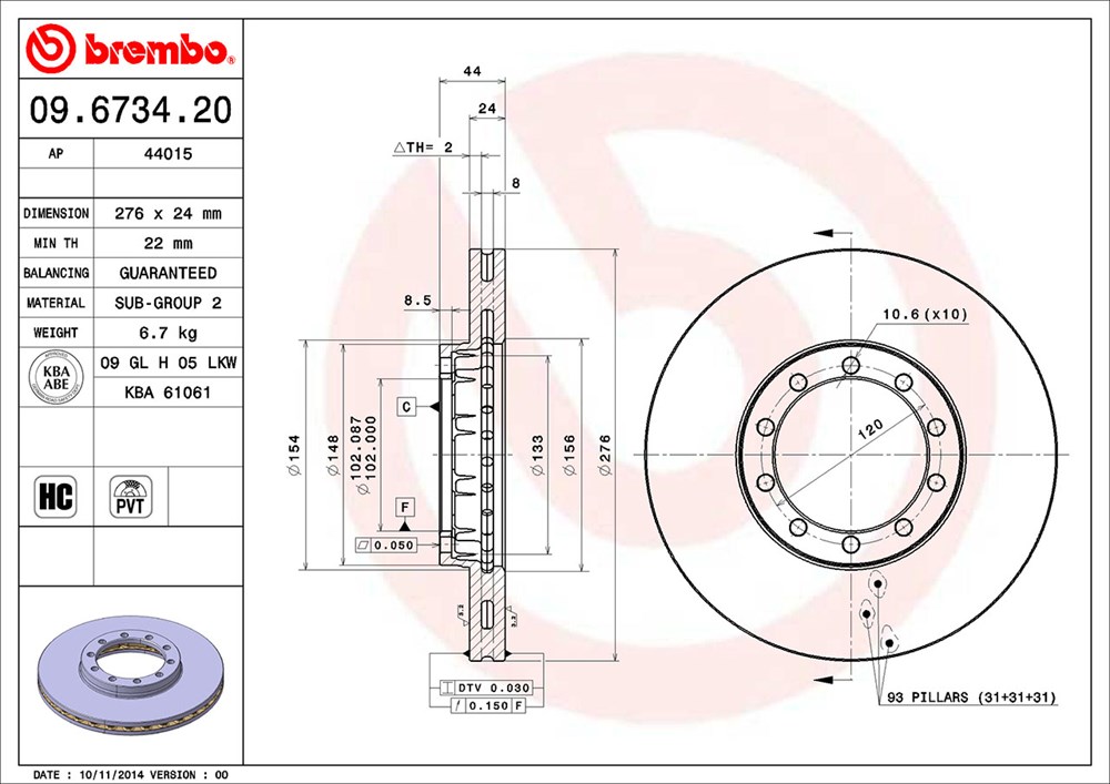 Tarcza hamulcowa BREMBO 09.6734.20