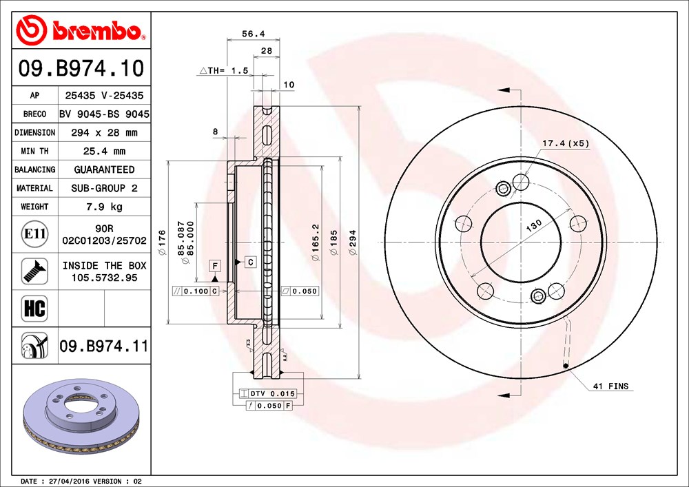 Tarcza hamulcowa BREMBO 09.B974.11