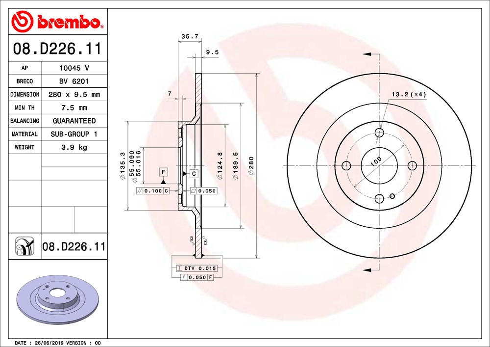 Tarcza hamulcowa BREMBO 08.D226.11