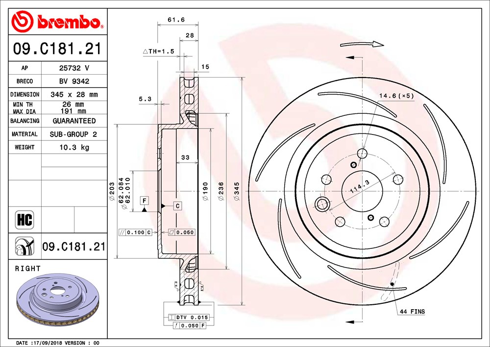 Tarcza hamulcowa BREMBO 09.C181.21