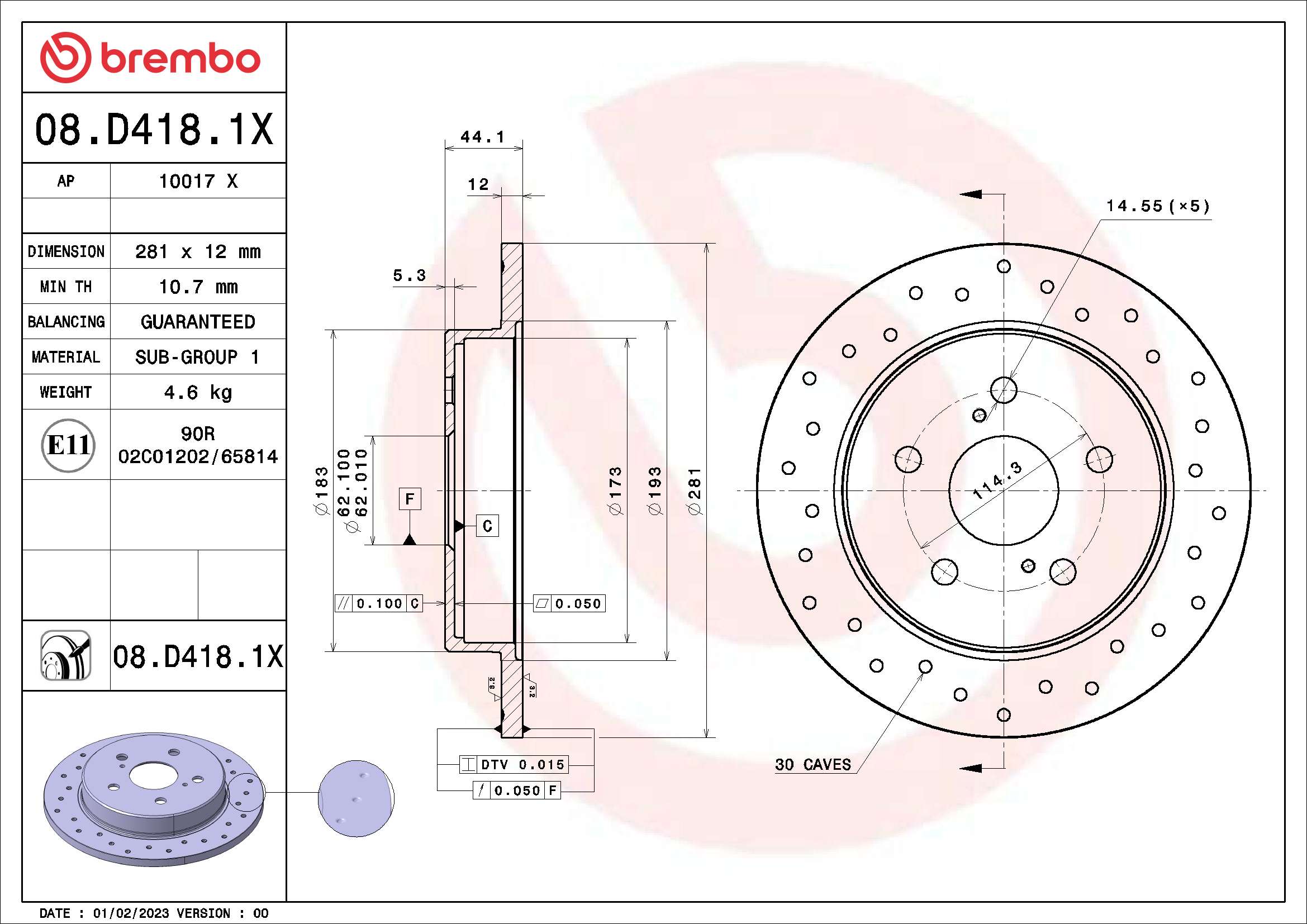 Tarcza hamulcowa BREMBO 08.D418.1X