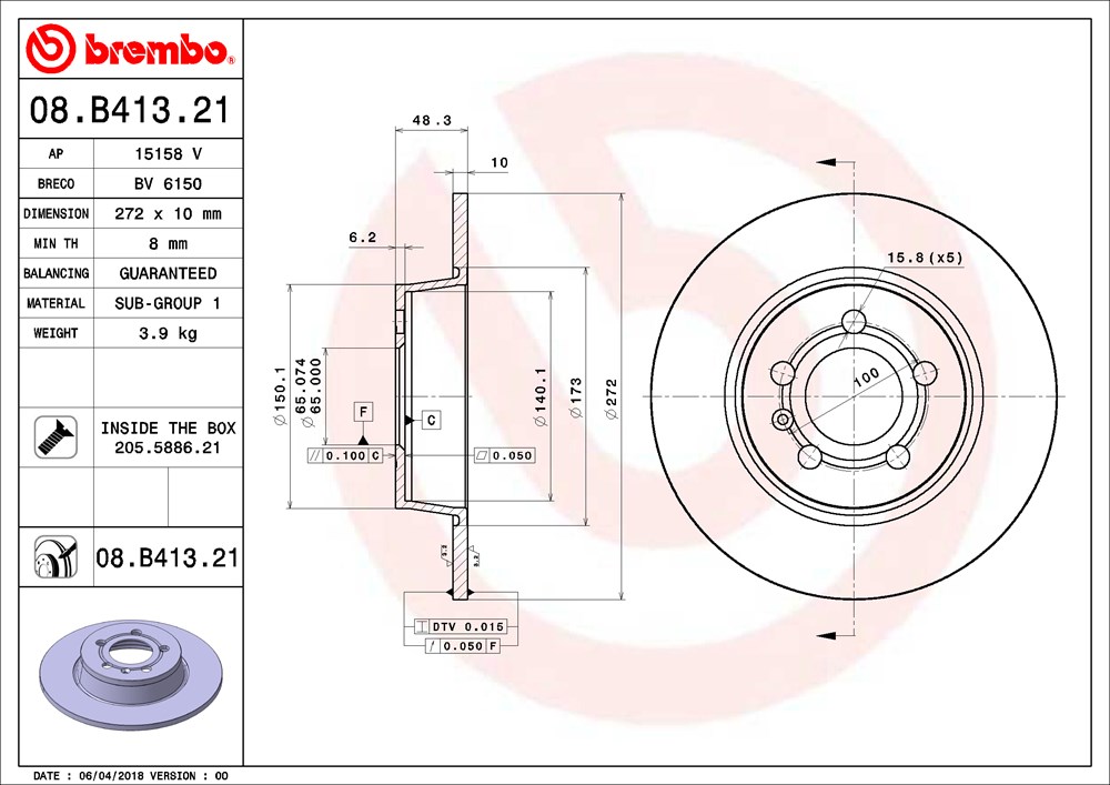 Tarcza hamulcowa BREMBO 08.B413.21