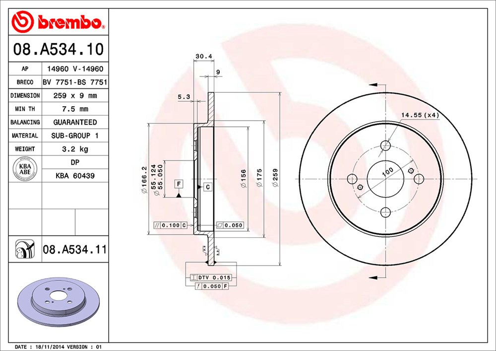 Tarcza hamulcowa BREMBO 08.A534.11