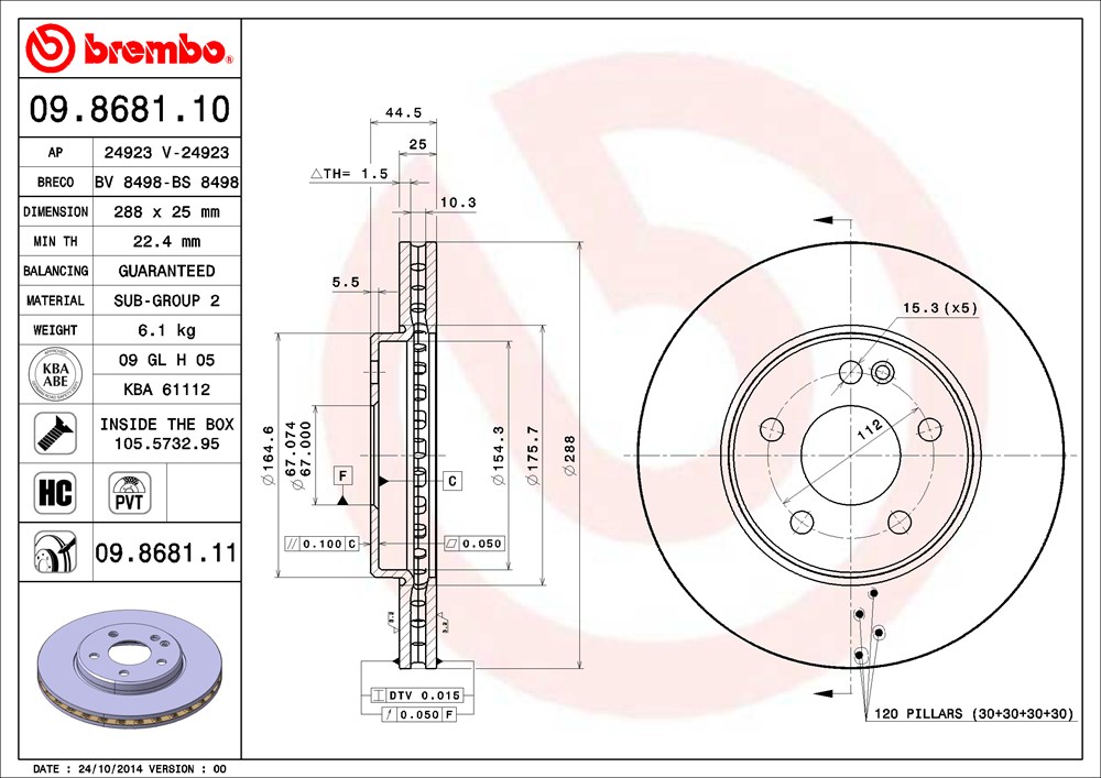 Tarcza hamulcowa BREMBO 09.8681.10