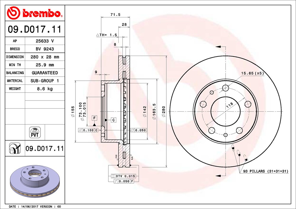 Tarcza hamulcowa BREMBO 09.D017.11