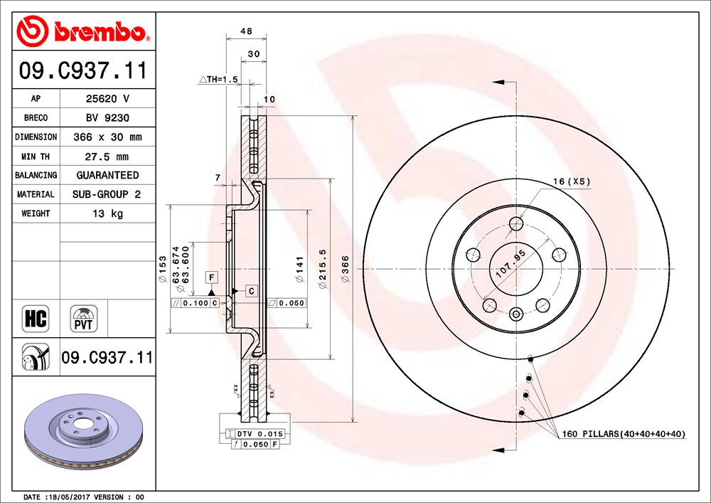 Tarcza hamulcowa BREMBO 09.C937.11