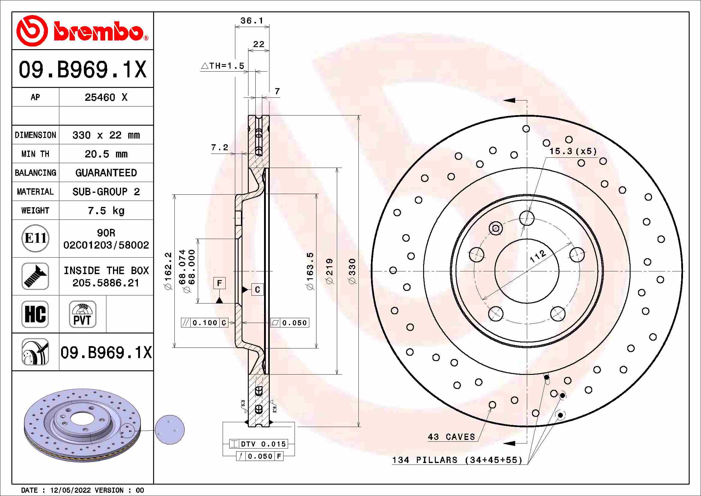 Tarcza hamulcowa BREMBO 09.B969.1X