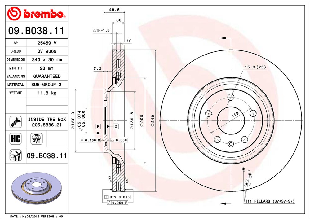 Tarcza hamulcowa BREMBO 09.B038.11