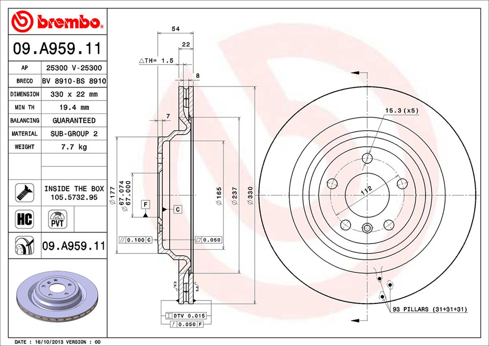 Tarcza hamulcowa BREMBO 09.A959.11