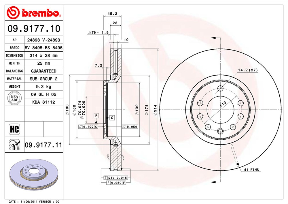 Tarcza hamulcowa BREMBO 09.9177.11
